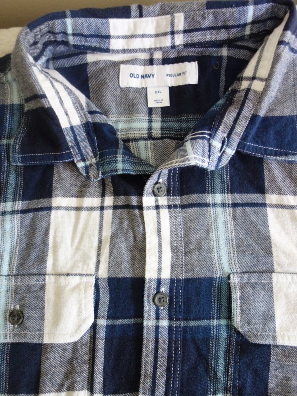 NWT OLD NAVY Blue White Plaid Flannel Long Sleeve Button Shirt – Mens XXL